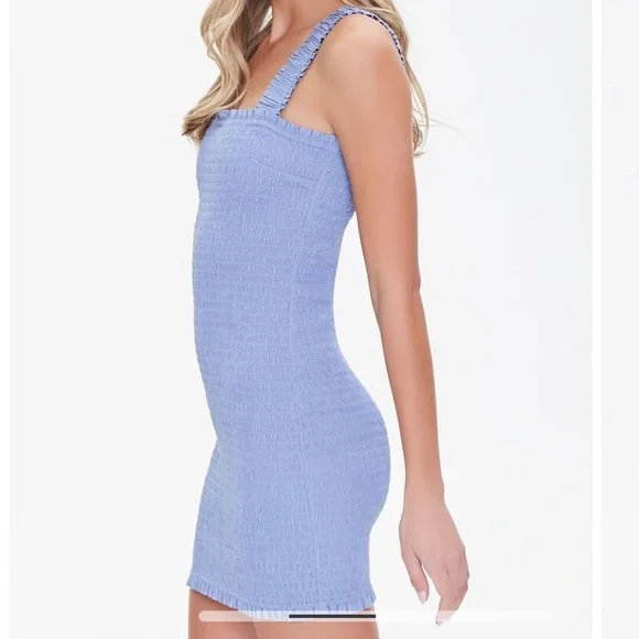 Forever 21 Blue smocked mini dress size Large women’s thick shoulder straps - Picture 7 of 7